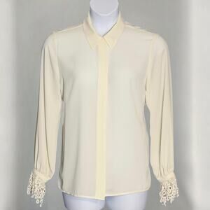 Marisa Christina Prairie Blouse M Cream Lace Cuff Long Sleeve Button Up Vintage